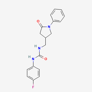 molecular formula C18H18FN3O2 B2416366 1-(4-氟苯基)-3-((5-氧代-1-苯基吡咯烷-3-基)甲基)脲 CAS No. 954635-55-3