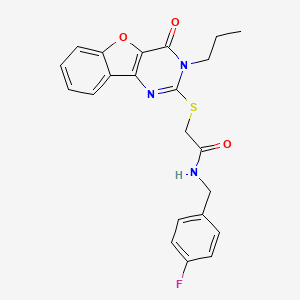 molecular formula C22H20FN3O3S B2416377 N-(4-fluorobenzyl)-2-[(4-oxo-3-propyl-3,4-dihydro[1]benzofuro[3,2-d]pyrimidin-2-yl)sulfanyl]acetamide CAS No. 900004-04-8
