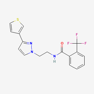 molecular formula C17H14F3N3OS B2416386 N-(2-(3-(噻吩-3-基)-1H-吡唑-1-基)乙基)-2-(三氟甲基)苯甲酰胺 CAS No. 2034282-46-5