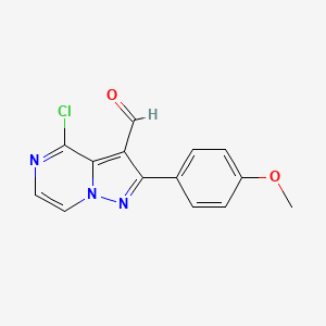 molecular formula C14H10ClN3O2 B2416408 4-Chloro-2-(4-methoxyphenyl)pyrazolo[1,5-a]pyrazine-3-carbaldehyde CAS No. 1986367-58-1