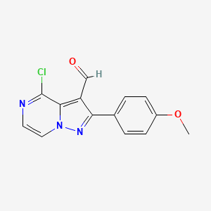 molecular formula C14H10ClN3O2 B2416408 4-Chlor-2-(4-Methoxyphenyl)pyrazolo[1,5-a]pyrazin-3-carbaldehyd CAS No. 1986367-58-1