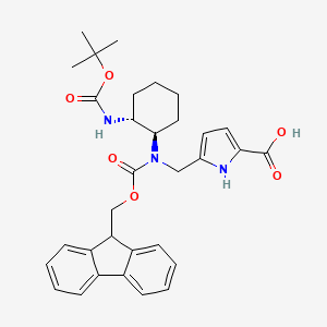 molecular formula C32H37N3O6 B2416415 5-[[9H-Fluoren-9-ylmethoxycarbonyl-[(1R,2R)-2-[(2-methylpropan-2-yl)oxycarbonylamino]cyclohexyl]amino]methyl]-1H-pyrrole-2-carboxylic acid CAS No. 2137058-39-8