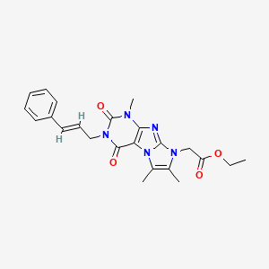 molecular formula C23H25N5O4 B2416416 (E)-ethyl 2-(3-cinnamyl-1,6,7-trimethyl-2,4-dioxo-3,4-dihydro-1H-imidazo[2,1-f]purin-8(2H)-yl)acetate CAS No. 919012-34-3