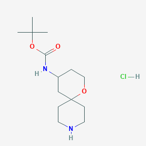 molecular formula C14H27ClN2O3 B2416423 tert-Butyl (1-oxa-9-azaspiro[5.5]undecan-4-yl)carbamate hydrochloride CAS No. 2193064-50-3