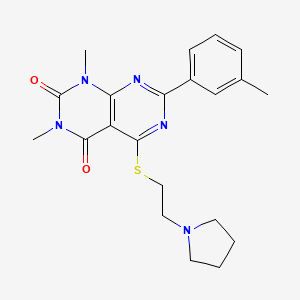 molecular formula C21H25N5O2S B2416433 1,3-二甲基-7-(3-甲苯基)-5-(2-吡咯烷-1-基乙基硫代)嘧啶并[4,5-d]嘧啶-2,4-二酮 CAS No. 904270-34-4