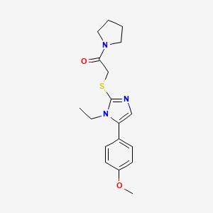 molecular formula C18H23N3O2S B2416445 2-((1-乙基-5-(4-甲氧基苯基)-1H-咪唑-2-基)硫代)-1-(吡咯烷-1-基)乙酮 CAS No. 1206990-98-8