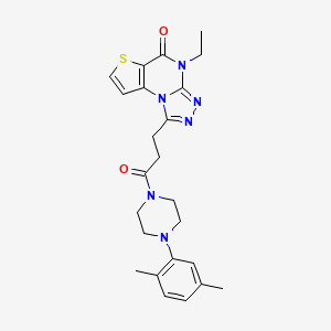 molecular formula C24H28N6O2S B2416454 1-(3-(4-(2,5-dimethylphenyl)piperazin-1-yl)-3-oxopropyl)-4-ethylthieno[2,3-e][1,2,4]triazolo[4,3-a]pyrimidin-5(4H)-one CAS No. 1189444-91-4