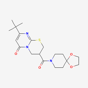 molecular formula C19H27N3O4S B2416477 8-(tert-Butyl)-3-(1,4-Dioxa-8-azaspiro[4.5]decan-8-carbonyl)-3,4-dihydropyrimido[2,1-b][1,3]thiazin-6(2H)-on CAS No. 1421524-68-6