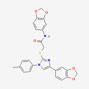 molecular formula C26H21N3O5S B2416485 N-(1,3-benzodioxol-5-yl)-2-[4-(1,3-benzodioxol-5-yl)-1-(4-methylphenyl)imidazol-2-yl]sulfanylacetamide CAS No. 866340-98-9