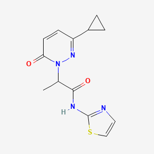 molecular formula C13H14N4O2S B2416498 2-(3-cyclopropyl-6-oxopyridazin-1(6H)-yl)-N-(thiazol-2-yl)propanamide CAS No. 2034468-76-1