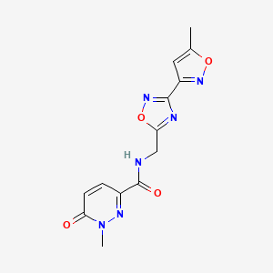 molecular formula C13H12N6O4 B2416514 1-methyl-N-((3-(5-methylisoxazol-3-yl)-1,2,4-oxadiazol-5-yl)methyl)-6-oxo-1,6-dihydropyridazine-3-carboxamide CAS No. 2034504-76-0