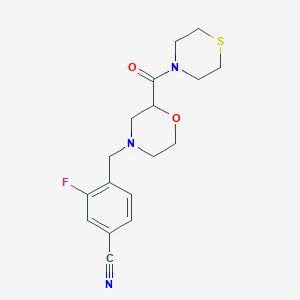 molecular formula C17H20FN3O2S B2416528 3-Fluoro-4-[[2-(thiomorpholine-4-carbonyl)morpholin-4-yl]methyl]benzonitrile CAS No. 2415542-16-2