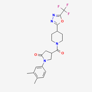 molecular formula C21H23F3N4O3 B2416536 1-(3,4-二甲苯基)-4-(4-(5-(三氟甲基)-1,3,4-恶二唑-2-基)哌啶-1-羰基)吡咯烷-2-酮 CAS No. 1396680-25-3