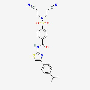 molecular formula C25H25N5O3S2 B2416539 4-[bis(2-cyanoethyl)sulfamoyl]-N-[4-(4-propan-2-ylphenyl)-1,3-thiazol-2-yl]benzamide CAS No. 476274-99-4