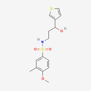 molecular formula C15H19NO4S2 B2416546 N-(3-hydroxy-3-(thiophen-3-yl)propyl)-4-methoxy-3-methylbenzenesulfonamide CAS No. 2034517-31-0