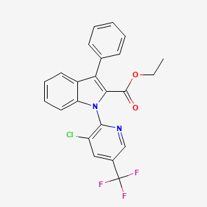 molecular formula C23H16ClF3N2O2 B2416555 Ethyl 1-(3-chloro-5-(trifluoromethyl)-2-pyridinyl)-3-phenyl-1H-indole-2-carboxylate CAS No. 338748-77-9