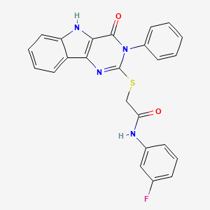 molecular formula C24H17FN4O2S B2416565 N-(3-fluorophenyl)-2-[(4-oxo-3-phenyl-5H-pyrimido[5,4-b]indol-2-yl)sulfanyl]acetamide CAS No. 536703-86-3