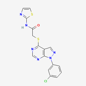 molecular formula C16H11ClN6OS2 B2416574 2-((1-(3-chlorophenyl)-1H-pyrazolo[3,4-d]pyrimidin-4-yl)thio)-N-(thiazol-2-yl)acetamide CAS No. 893920-70-2