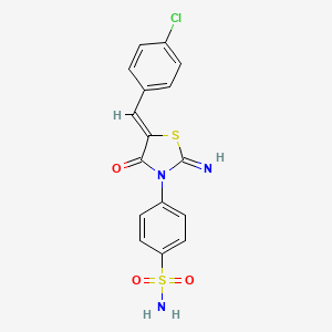 molecular formula C16H12ClN3O3S2 B2416585 (Z)-4-(5-(4-chlorobenzylidene)-2-imino-4-oxothiazolidin-3-yl)benzenesulfonamide CAS No. 871496-89-8