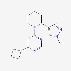 molecular formula C17H23N5 B2416586 4-Cyclobutyl-6-[2-(1-methylpyrazol-4-yl)piperidin-1-yl]pyrimidine CAS No. 2380176-21-4