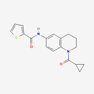 molecular formula C18H18N2O2S B2416589 N-(1-(ciclopropanocarbonil)-1,2,3,4-tetrahidroquinolin-6-il)tiofeno-2-carboxamida CAS No. 899964-17-1