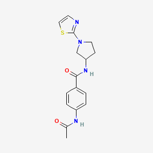 molecular formula C16H18N4O2S B2416596 4-acetamido-N-(1-(thiazol-2-yl)pyrrolidin-3-yl)benzamide CAS No. 1797709-55-7
