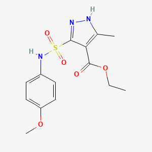 molecular formula C14H17N3O5S B2416605 5-(N-(4-甲氧基苯基)磺酰胺基)-3-甲基-1H-吡唑-4-羧酸乙酯 CAS No. 1305272-86-9