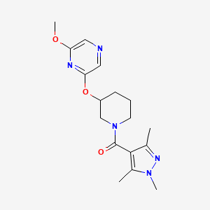 molecular formula C17H23N5O3 B2416615 (3-((6-methoxypyrazin-2-yl)oxy)piperidin-1-yl)(1,3,5-trimethyl-1H-pyrazol-4-yl)methanone CAS No. 2034438-14-5