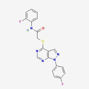 molecular formula C19H13F2N5OS B2416623 N-(2-fluorophenyl)-2-[1-(4-fluorophenyl)pyrazolo[3,4-d]pyrimidin-4-yl]sulfanylacetamide CAS No. 893935-23-4