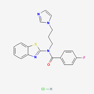 molecular formula C20H18ClFN4OS B2416626 N-(3-(1H-imidazol-1-yl)propyl)-N-(benzo[d]thiazol-2-yl)-4-fluorobenzamide hydrochloride CAS No. 1215647-62-3