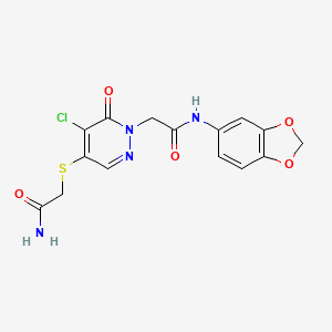 molecular formula C15H13ClN4O5S B2416649 2-(4-((2-amino-2-oxoethyl)thio)-5-chloro-6-oxopyridazin-1(6H)-yl)-N-(benzo[d][1,3]dioxol-5-yl)acetamide CAS No. 1251621-21-2