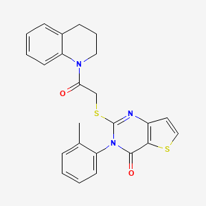 molecular formula C24H21N3O2S2 B2416664 2-{[2-(3,4-dihydroquinolin-1(2H)-yl)-2-oxoethyl]sulfanyl}-3-(2-methylphenyl)thieno[3,2-d]pyrimidin-4(3H)-one CAS No. 1291844-27-3