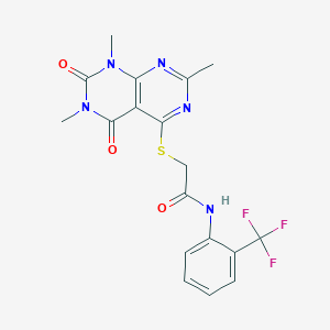 molecular formula C18H16F3N5O3S B2416666 N-(2-(trifluoromethyl)phenyl)-2-((2,6,8-trimethyl-5,7-dioxo-5,6,7,8-tetrahydropyrimido[4,5-d]pyrimidin-4-yl)thio)acetamide CAS No. 852168-28-6