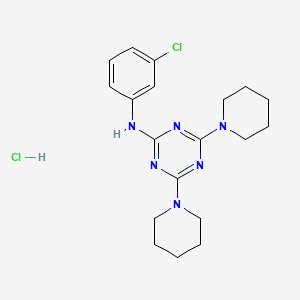 molecular formula C19H26Cl2N6 B2416670 N-(3-chlorophenyl)-4,6-di(piperidin-1-yl)-1,3,5-triazin-2-amine hydrochloride CAS No. 1179399-91-7