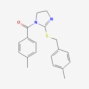 molecular formula C19H20N2OS B2416674 (2-((4-methylbenzyl)thio)-4,5-dihydro-1H-imidazol-1-yl)(p-tolyl)methanone CAS No. 851804-85-8