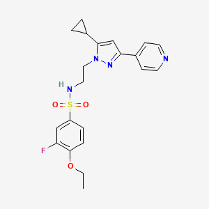 molecular formula C21H23FN4O3S B2416682 N-(2-(5-环丙基-3-(吡啶-4-基)-1H-吡唑-1-基)乙基)-4-乙氧基-3-氟苯磺酰胺 CAS No. 1797327-74-2