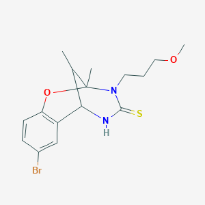 molecular formula C16H21BrN2O2S B2416699 8-bromo-3-(3-methoxypropyl)-2,11-dimethyl-2,3,5,6-tetrahydro-4H-2,6-methano-1,3,5-benzoxadiazocine-4-thione CAS No. 1005114-73-7