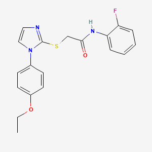 molecular formula C19H18FN3O2S B2416707 2-((1-(4-乙氧基苯基)-1H-咪唑-2-基)硫代)-N-(2-氟苯基)乙酰胺 CAS No. 688336-30-3