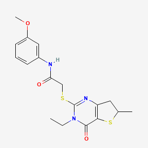 molecular formula C18H21N3O3S2 B2416732 2-((3-ethyl-6-methyl-4-oxo-3,4,6,7-tetrahydrothieno[3,2-d]pyrimidin-2-yl)thio)-N-(3-methoxyphenyl)acetamide CAS No. 851409-74-0