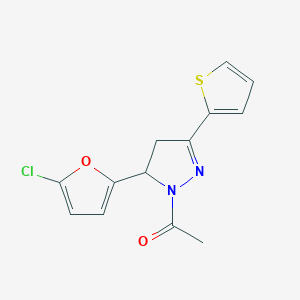 molecular formula C13H11ClN2O2S B2416747 1-(5-(5-chlorofuran-2-yl)-3-(thiophen-2-yl)-4,5-dihydro-1H-pyrazol-1-yl)ethanone CAS No. 868214-36-2