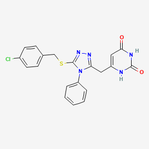 molecular formula C20H16ClN5O2S B2416779 6-[[5-[(4-chlorophenyl)methylsulfanyl]-4-phenyl-1,2,4-triazol-3-yl]methyl]-1H-pyrimidine-2,4-dione CAS No. 852047-14-4