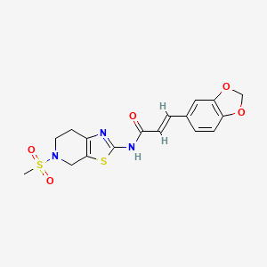 molecular formula C17H17N3O5S2 B2416789 (E)-3-(苯并[d][1,3]二氧杂环-5-基)-N-(5-(甲磺酰基)-4,5,6,7-四氢噻唑并[5,4-c]吡啶-2-基)丙烯酰胺 CAS No. 1421586-89-1