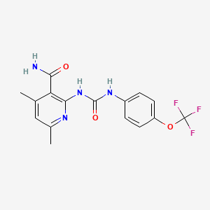 molecular formula C16H15F3N4O3 B2416796 4,6-Dimethyl-2-({[4-(trifluoromethoxy)anilino]carbonyl}amino)nicotinamide CAS No. 338975-98-7