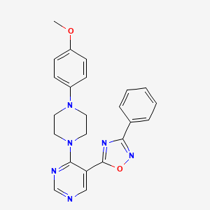 molecular formula C23H22N6O2 B2416806 5-{4-[4-(4-Methoxyphenyl)piperazino]-5-pyrimidinyl}-3-phenyl-1,2,4-oxadiazole CAS No. 1775410-57-5