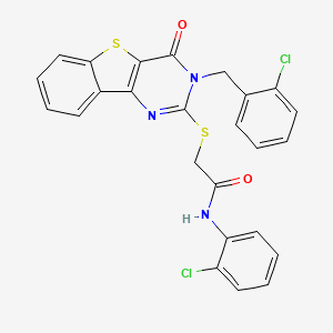 molecular formula C25H17Cl2N3O2S2 B2416807 N-(2-chlorophenyl)-2-[[3-[(2-chlorophenyl)methyl]-4-oxo-[1]benzothiolo[3,2-d]pyrimidin-2-yl]sulfanyl]acetamide CAS No. 866015-60-3