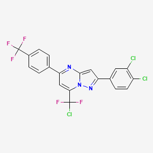 molecular formula C20H9Cl3F5N3 B2416816 7-[Chloro(difluoro)methyl]-2-(3,4-dichlorophenyl)-5-[4-(trifluoromethyl)phenyl]pyrazolo[1,5-a]pyrimidine CAS No. 439096-11-4