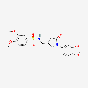 molecular formula C20H22N2O7S B2416828 N-((1-(benzo[d][1,3]dioxol-5-yl)-5-oxopyrrolidin-3-yl)methyl)-3,4-dimethoxybenzenesulfonamide CAS No. 954634-61-8