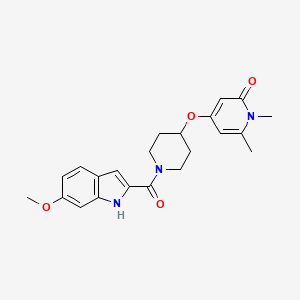 molecular formula C22H25N3O4 B2416843 4-((1-(6-methoxy-1H-indole-2-carbonyl)piperidin-4-yl)oxy)-1,6-dimethylpyridin-2(1H)-one CAS No. 2319789-13-2