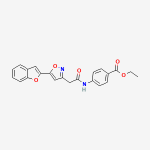 molecular formula C22H18N2O5 B2416848 Ethyl 4-(2-(5-(benzofuran-2-yl)isoxazol-3-yl)acetamido)benzoate CAS No. 1105244-11-8