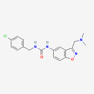 molecular formula C18H19ClN4O2 B2416854 1-[(4-Chlorophenyl)methyl]-3-[3-[(dimethylamino)methyl]-1,2-benzoxazol-5-yl]urea CAS No. 2379988-89-1